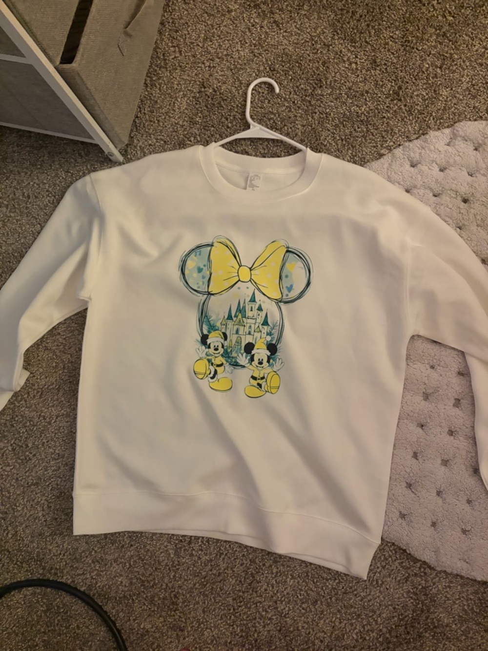 White Graphic Sweatshirt with Yellow & Blue Minnie Ear Design